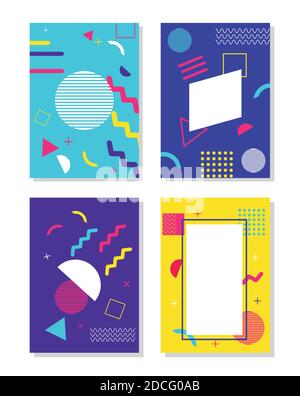 quattro sfondi in stile memphis vivace disegno di illustrazione vettoriale Illustrazione Vettoriale