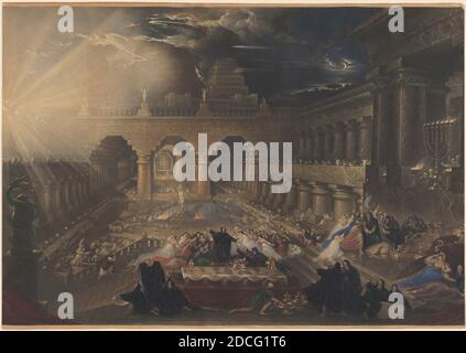 John Martin, (artista), British, 1789 - 1854, Belshazzar's Feast, 1826, intaglio misto colorato a mano, foglio: 47.9 x 68.1 cm (18 7/8 x 26 13/16 pollici Foto Stock