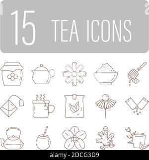 pacchetto di quindici icone stile set di tè immagine vettoriale design Illustrazione Vettoriale