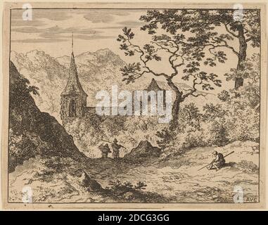 Allart van Everdingen, (artista), olandese, 1621 - 1675, il campanile, probabilmente c.. 1645/1656, acquaforte Foto Stock