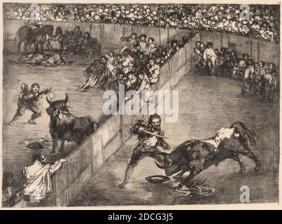 Francisco de Goya, (artista), spagnolo, 1746 - 1828, Bullfight in a Divided Ring, Bulls of Bordeaux, (serie), 1825, litografia su carta wove Foto Stock