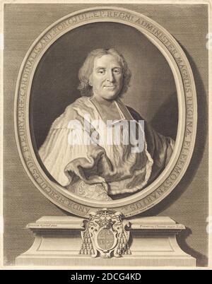 François Chereau i, (artista), francese, 1680 - 1729, Hyacinthe Rigaud, (artista dopo), francese, 1659 - 1743, Cardinal Fleury, incisione Foto Stock