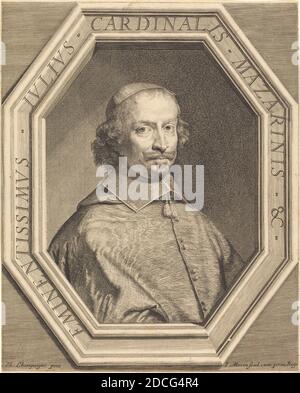 Jean Morin, (artista), francese, c.. 1600 - 1650, Philippe de Champaigne, (artista dopo), Francese, 1602 - 1674, Cardinal Mazarin, incisione, e impunture su carta defilata, foglio (rifilato al contrassegno della piastra): 29.9 x 24 cm (11 3/4 x 9 7/16 pollici Foto Stock