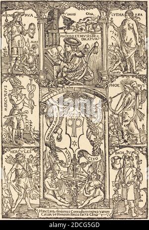 Hans Süss von Kulmbach, (artista), tedesco, c.. 1485 - 1522, Celtes circondato da dei greci e romani, Conrad Celtis, 'Quarter Libri Amorum', (serie), pubblicato 1502, in legno Foto Stock