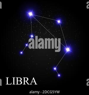 Libra segno zodiacale con belle stelle luminose sullo sfondo Di illustrazione del cielo cosmico Foto Stock