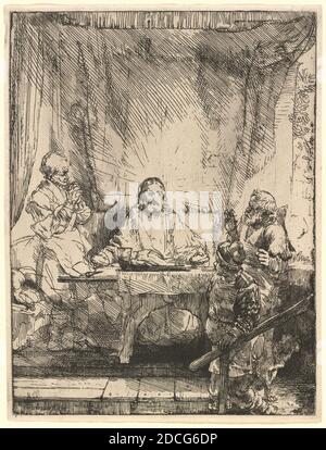 Rembrandt van Rijn, (artista), olandese, 1606 - 1669, Cristo a Emmaus: Il piatto più grande, 1654, incisione, burin e drypoint Foto Stock