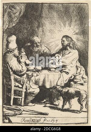 Rembrandt van Rijn, (artista), olandese, 1606 - 1669, Cristo a Emmaus: La piastra più piccola, 1634, incisione, con tocchi di secchezza Foto Stock