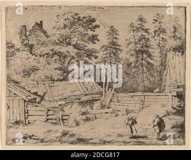 Allart van Everdingen, (artista), olandese, 1621 - 1675, tre Cottages, probabilmente c.. 1645/1656, acquaforte Foto Stock