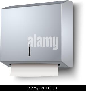 Dispenser di asciugamani di carta Vector 3d realistico. Isolato su sfondo bianco. Illustrazione Vettoriale