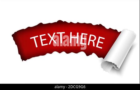 vettore 3d realistico di carta strappata su sfondo bianco, modello con spazio per il testo su sfondo rosso. Illustrazione Vettoriale