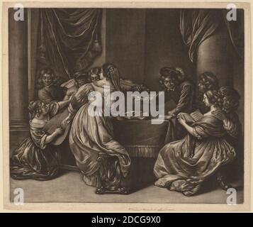 Wallerant Vaillant, (artista), fiammingo, 1623 - 1677, Concerto con nove persone, mezzotint Foto Stock