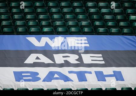 Bath, Regno Unito. 02 novembre 2020. BATH, INGHILTERRA. 22 NOVEMBRE un colpo generale di un banner Bath RFC davanti a posti vuoti al Rec. Durante la partita della Gallagher Premiership tra Bath Rugby e Newcastle Falcons al Recreation Ground, Bath, domenica 22 novembre 2020. (Credit: Chris Lishman | MI News) Credit: MI News & Sport /Alamy Live News Foto Stock