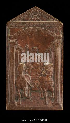 Caradosso Foppa, (artista), milanese, c. 1452 - 1526/1527, UN Triumph, patina di bronzo/marrone medio, tuta (rettangolo con frontone triangolare): 5.38 × 2.96 cm (2 1/8 × 1 3/16 in.), peso lordo: 18.55 gr (0.041 lb Foto Stock