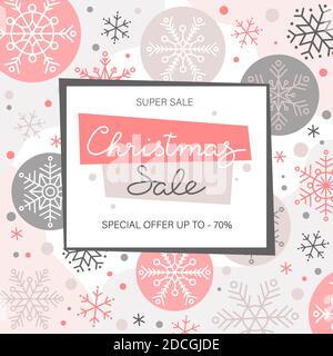 Banner vendita Natale con fiocchi di neve, illustrazione vettoriale in stile piatto Illustrazione Vettoriale