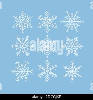 Collezione di fiocchi di neve bianchi, illustrazione vettoriale Illustrazione Vettoriale