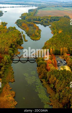 Isola di Kanyavar piccola balaton in Ungheria. Famosa area naturale. Qui vivono animali e natura incredibili. Attraverso un incredibile ponte di legno Foto Stock