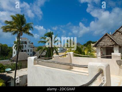 Case cittadine in pietra nelle palme, Lamu County, Shela, Kenya Foto Stock