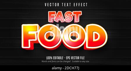 Testo fast food, effetto testo modificabile in stile cartoon Illustrazione Vettoriale