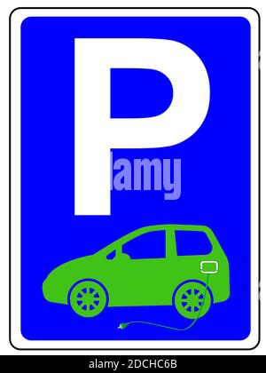 Parkplatz Schild mit Eschweiden und Ladekabel Foto Stock