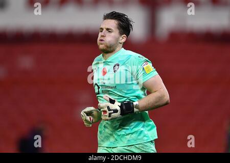 BARNSLEY, INGHILTERRA. 21 NOVEMBRE. Jack Walton di Barnsley durante la partita del campionato Sky Bet tra Barnsley e Nottingham Forest a Oakwell, Barnsley sabato 21 novembre 2020. (Credit: Jon Hobley | MI News) Credit: MI News & Sport /Alamy Live News Foto Stock