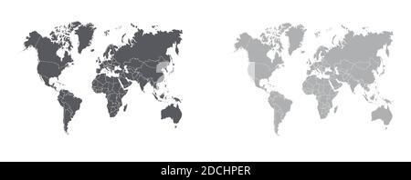 Illustrazione di una mappa politica grigia del mondo su sfondo bianco. Illustrazione Vettoriale