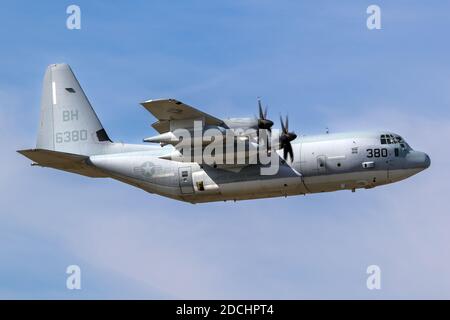 United Stated Marine Corps KC-130J Hercules da VMGR-252 in volo. Paesi Bassi - 20 settembre 2019 Foto Stock