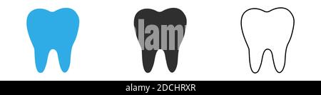 Icona dente. Blu, nero, grigio, linea isolata su sfondo bianco. Segno medico. Odontoiatria. Illustrazione Vettoriale