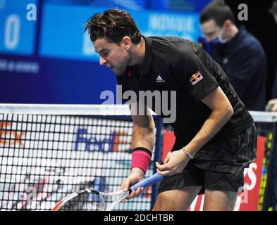 Londra, Regno Unito. 21 Nov 2020. Londra 02 Arena Nitto ATP Finals Day 7 21/11/2020 Semifinali Dominic Thiem (AUT) batte Novak Djokovic (SRB) Credit: Roger Parker/Alamy Live News Foto Stock