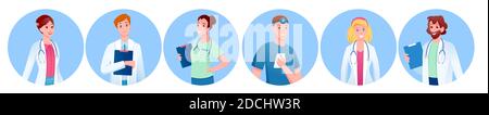 Dottore persone intorno avatar cartoon set, specialisti medici Illustrazione Vettoriale