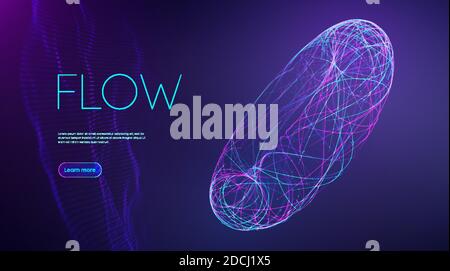 Intelligenza artificiale del flusso della linea di medicina. Musica sfondo astratto, suono. Design 3d in fibra ottica digitale viola. Futuro dell'apprendimento automatico Illustrazione Vettoriale