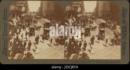 Una delle strade più trafficate del mondo - state Street, Chicago, Ill. (18 miglia di lunghezza). A nord di Madison Street., immagine fissa, Stereographs, 1850 - 1930 Foto Stock