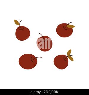 Mele rosse mature. Raccogliere frutta vitaminica, cibo sano. Colorato vettore isolato illustrazione su sfondo bianco stile cartoon Illustrazione Vettoriale