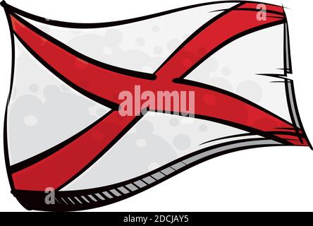 La bandiera dell'Alabama dipinta sventolando nel vento Illustrazione Vettoriale