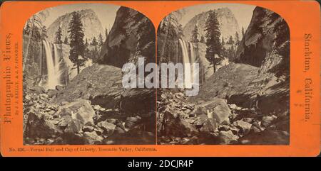 Vernal Fall and Cap of Liberty, Yosemite Valley, California., immagine, Stereographs, 1850 - 1930, Reilly, John James (1839-1894 Foto Stock