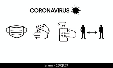 Insieme di icone Vector Isolated Coronavirus Prevention Illustrazione Vettoriale