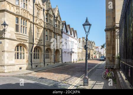 Historic Merton Street, Oxford, Oxfordshire, Inghilterra, Regno Unito Foto Stock