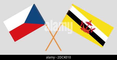 Bandiere incrociate del Brunei e della Repubblica Ceca. Colori ufficiali. Proporzione corretta. Illustrazione vettoriale Illustrazione Vettoriale