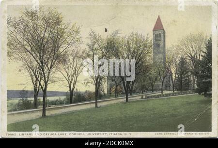 Biblioteca e lago Cayuga, Università di Cornell, Ithaca, N. Y., immagine, Cartoline, 1898 - 1931 Foto Stock