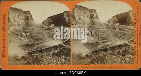 Estrazione idraulica - Diggings Timbuctoo, Yuba Co., immagine statica, Stereographs, 1867 - 1874 Foto Stock