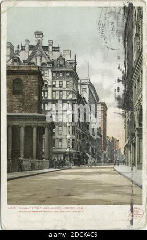 Tremont Street guardando a sud (Parker H. e Tempio), Boston, Mass., immagine fissa, Cartoline, 1898 - 1931 Foto Stock