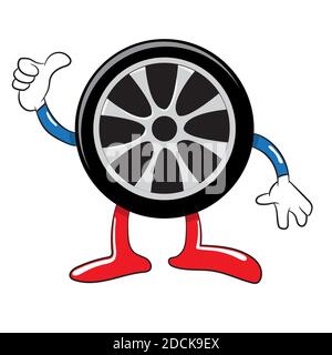 Pneumatico pollici su mascotte vettore cartoon illustrazione Foto Stock
