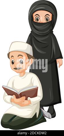 Arabo musulmano uomo e donna in posizione di abbigliamento tradizionale isolato immagine su sfondo bianco Illustrazione Vettoriale