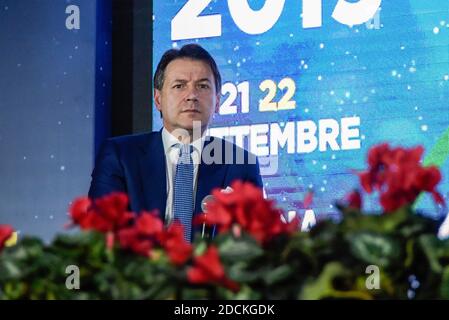 Roma, Italia. 21 Settembre 2019. Il primo Ministro italiano Giuseppe Conte parla ad Atreju 2019, l'incontro annuale del partito politico di destra Fratelli d'Italia a Roma. Credit: Vincenzo Nuzzolese/SOPA Images/ZUMA Wire/Alamy Live News Foto Stock