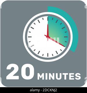 20 minuti, orologio analogico, icona timer isolata. Illustrazione vettoriale, EPS. Illustrazione Vettoriale