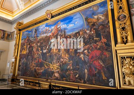 Dipinto di Giovanni III Sobieski Re di Polonia vittoria sui Turchi Ottomani nella Battaglia di Vienna (1683), tela a olio di Jan Matejko, Sobieski Room, Vati Foto Stock