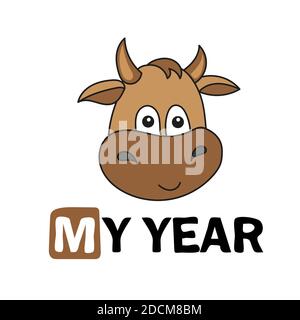 Carino toro cartoon. Baby bull, simbolo di 2021 per la stampa il mio anno Illustrazione Vettoriale