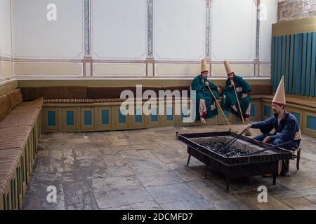 Vista interna della sezione Imperiale Harem nel Palazzo Topkapi, un grande museo nella parte est del quartiere Fatih di Istanbul in Turchia. Foto Stock