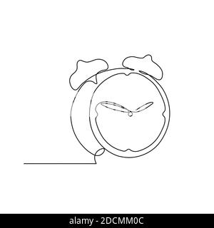 La sveglia è tracciata da una linea su sfondo bianco. Disegno a linea singola. Linea continua. Eps10 vettore.. Illustrazione Vettoriale