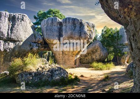 Formazione rocciosa nella cornice naturale di la Ciudad Encantada De Cuenca Foto Stock