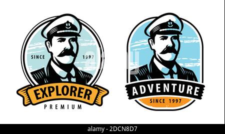 Emblema del capitano del mare. Vettore simbolo di navigazione a vela Illustrazione Vettoriale